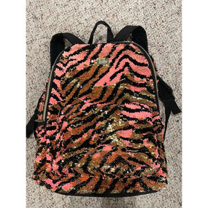 Girls' Backpack-Justice Pink Black Gold Flip-Sequin Zebra (Back to School)